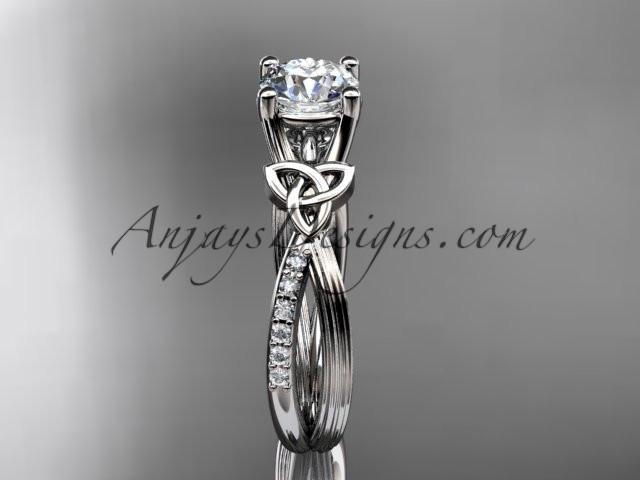 platinum diamond celtic trinity knot wedding ring, engagement ring with a "Forever One" Moissanite center stone CT7214 - AnjaysDesigns
