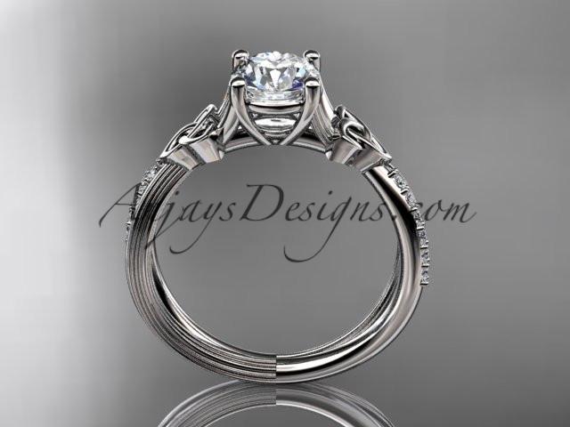14kt white gold diamond celtic trinity knot wedding ring, engagement ring with a "Forever One" Moissanite center stone CT7214 - AnjaysDesigns