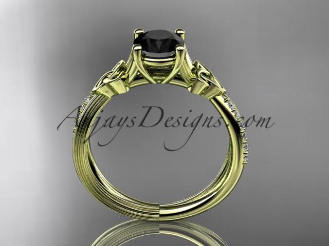 14kt yellow gold diamond celtic trinity knot wedding ring, engagement ring with a Black Diamond center stone CT7214 - AnjaysDesigns