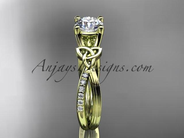 14kt yellow gold diamond celtic trinity knot wedding ring, engagement ring with a "Forever One" Moissanite center stone CT7214 - AnjaysDesigns