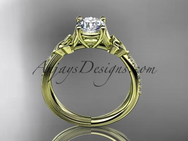 14kt yellow gold diamond celtic trinity knot wedding ring, engagement ring with a "Forever One" Moissanite center stone CT7214 - AnjaysDesigns