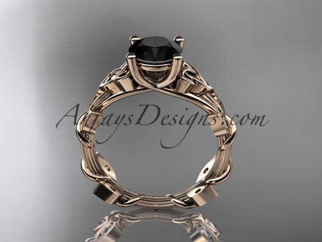 14kt rose gold diamond celtic trinity knot wedding ring, engagement ring with a Black Diamond center stone CT7215 - AnjaysDesigns