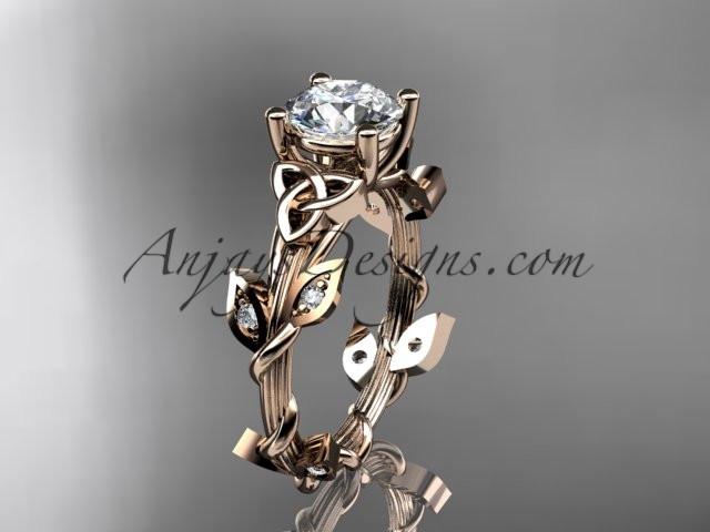 14kt rose gold diamond celtic trinity knot wedding ring, engagement ring with a "Forever One" Moissanite center stone CT7215 - AnjaysDesigns