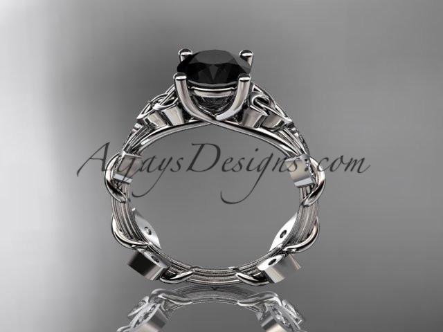 14kt white gold diamond celtic trinity knot wedding ring, engagement ring with a Black Diamond center stone CT7215 - AnjaysDesigns