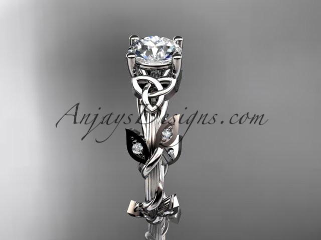 14kt white gold diamond celtic trinity knot wedding ring, engagement ring with a "Forever One" Moissanite center stone CT7215 - AnjaysDesigns