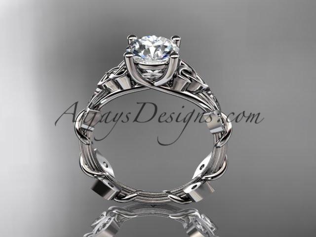 platinum diamond celtic trinity knot wedding ring, engagement ring with a "Forever One" Moissanite center stone CT7215 - AnjaysDesigns