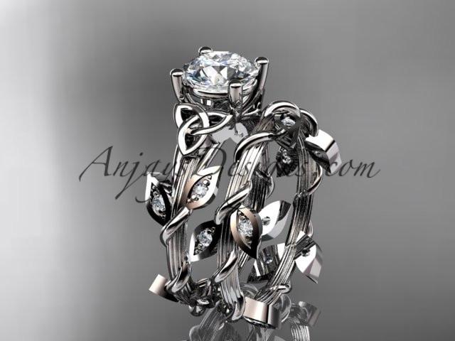 platinum diamond celtic trinity knot wedding ring, engagement set CT7215S - AnjaysDesigns
