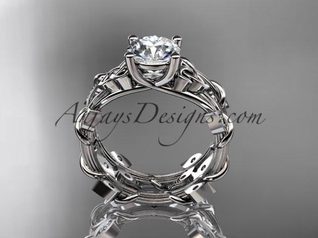 platinum diamond celtic trinity knot wedding ring, engagement ring with a "Forever One" Moissanite center stone CT7215S - AnjaysDesigns