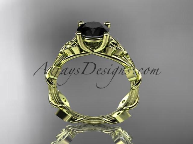 14kt yellow gold diamond celtic trinity knot wedding ring, engagement ring with a Black Diamond center stone CT7215 - AnjaysDesigns