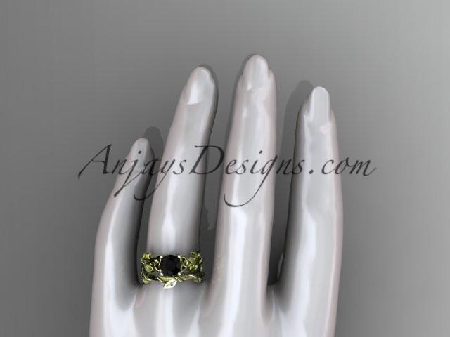 14kt yellow gold diamond celtic trinity knot wedding ring, engagement ring with a Black Diamond center stone CT7215S - AnjaysDesigns