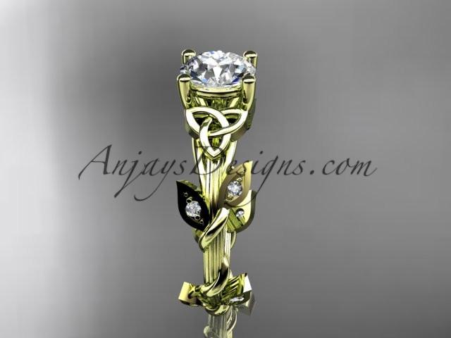 14kt yellow gold diamond celtic trinity knot wedding ring, engagement ring with a "Forever One" Moissanite center stone CT7215 - AnjaysDesigns