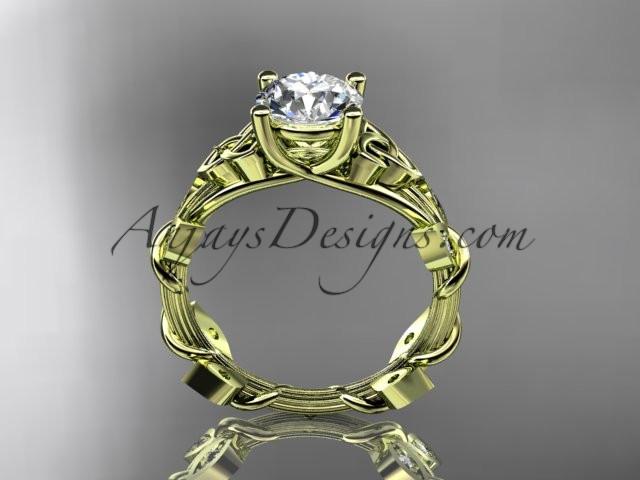 14kt yellow gold diamond celtic trinity knot wedding ring, engagement ring with a "Forever One" Moissanite center stone CT7215 - AnjaysDesigns