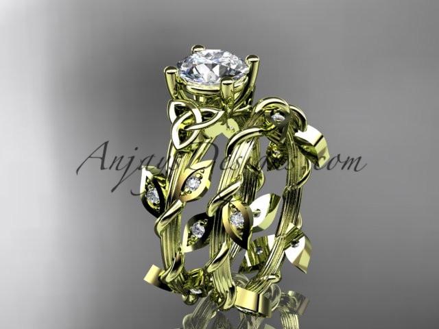 14kt yellow gold diamond celtic trinity knot wedding ring, engagement set CT7215S - AnjaysDesigns