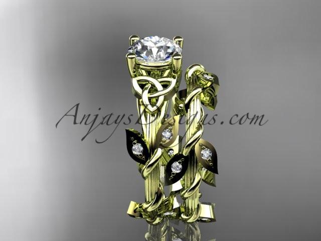 14kt yellow gold diamond celtic trinity knot wedding ring, engagement set CT7215S - AnjaysDesigns