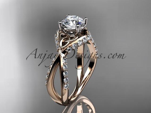 14kt rose gold diamond celtic trinity knot wedding ring, engagement ring CT7218 - AnjaysDesigns