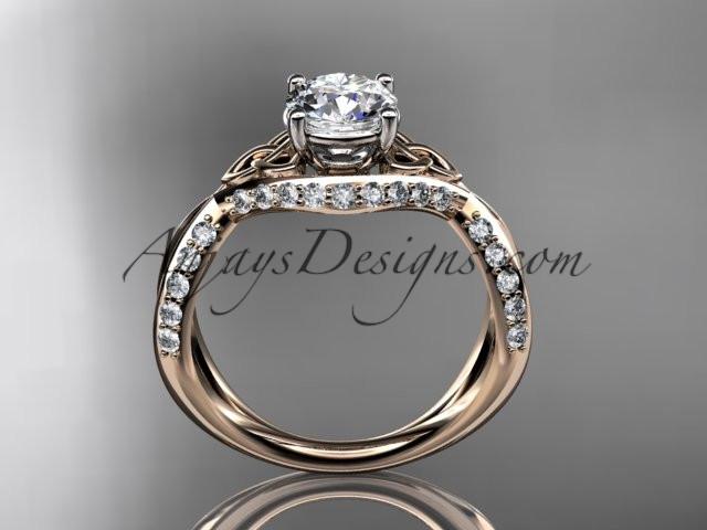 14kt rose gold diamond celtic trinity knot wedding ring, engagement ring with a "Forever One" Moissanite center stone CT7218 - AnjaysDesigns