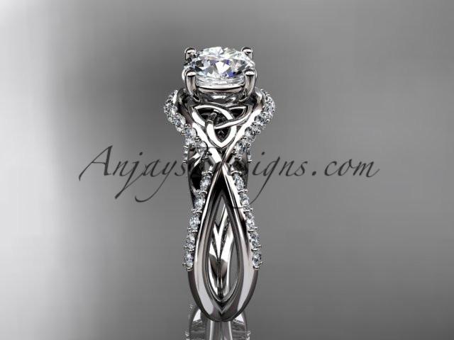 platinum diamond celtic trinity knot wedding ring, engagement ring with a "Forever One" Moissanite center stone CT7218 - AnjaysDesigns