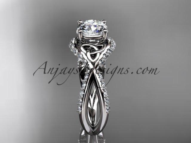 14kt white gold diamond celtic trinity knot wedding ring, engagement ring with a "Forever One" Moissanite center stone CT7218 - AnjaysDesigns