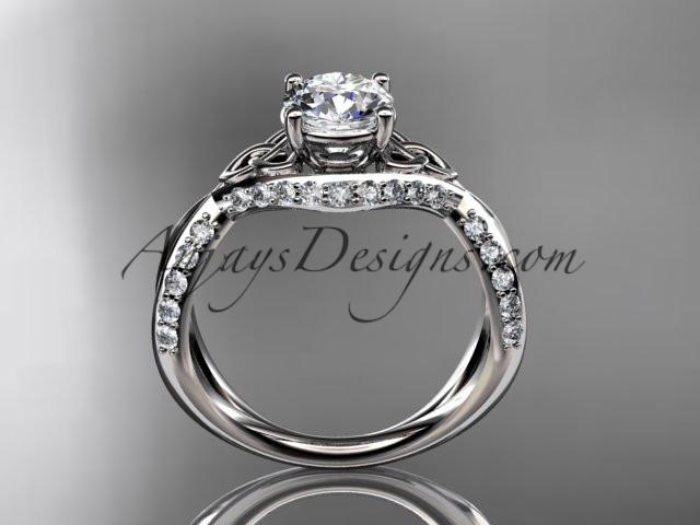 platinum diamond celtic trinity knot wedding ring, engagement ring with a "Forever One" Moissanite center stone CT7218 - AnjaysDesigns