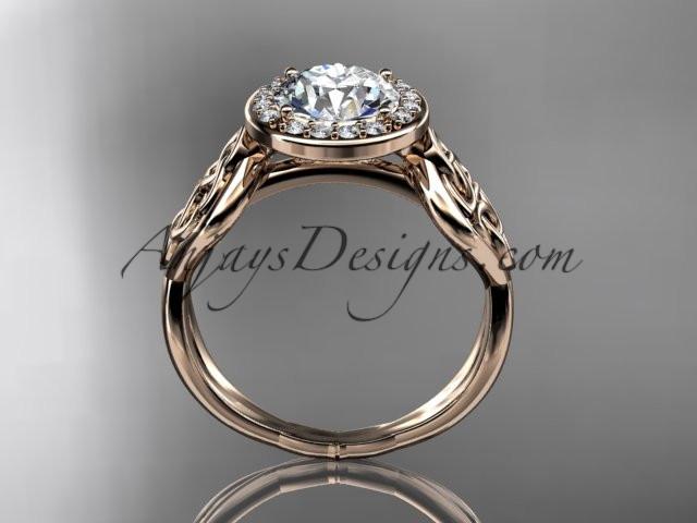 14kt rose gold diamond celtic trinity knot wedding ring, engagement ring with a "Forever One" Moissanite center stone CT7219 - AnjaysDesigns