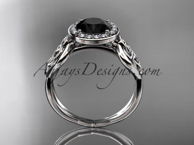 14kt white gold diamond celtic trinity knot wedding ring, engagement ring with a Black Diamond center stone CT7219 - AnjaysDesigns