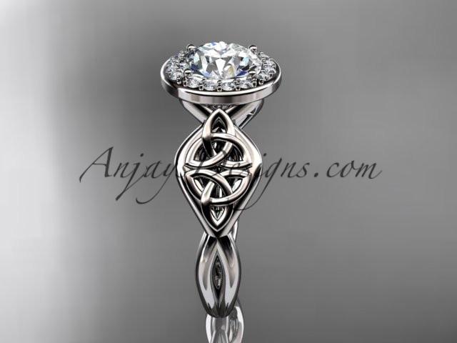 14kt white gold diamond celtic trinity knot wedding ring, engagement ring with a "Forever One" Moissanite center stone CT7219 - AnjaysDesigns