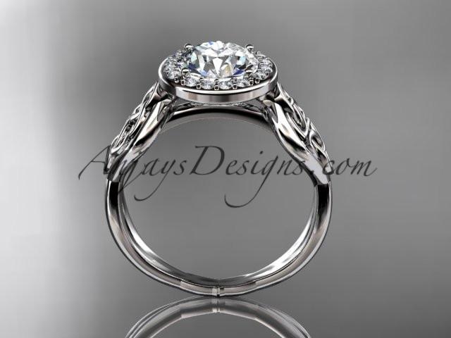 platinum diamond celtic trinity knot wedding ring, engagement ring with a "Forever One" Moissanite center stone CT7219 - AnjaysDesigns