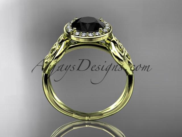 14kt yellow gold diamond celtic trinity knot wedding ring, engagement ring with a Black Diamond center stone CT7219 - AnjaysDesigns