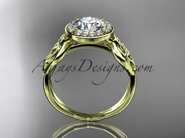 14kt yellow gold diamond celtic trinity knot wedding ring, engagement ring with a "Forever One" Moissanite center stone CT7219 - AnjaysDesigns