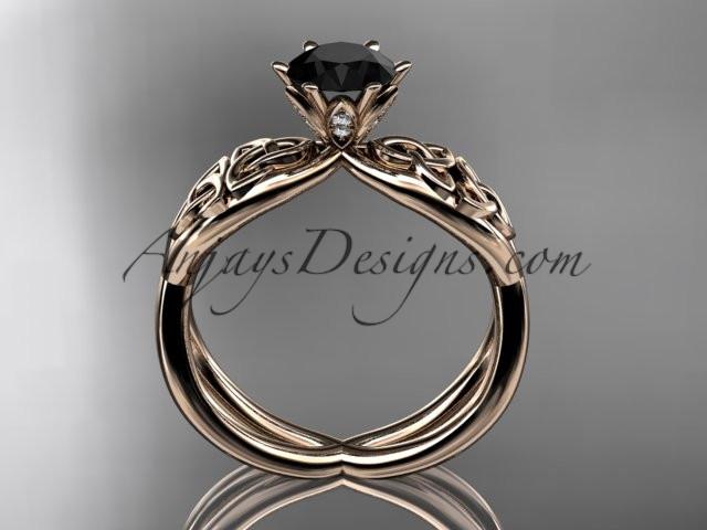 14kt rose gold diamond celtic trinity knot wedding ring, engagement ring with a Black Diamond center stone CT7221 - AnjaysDesigns