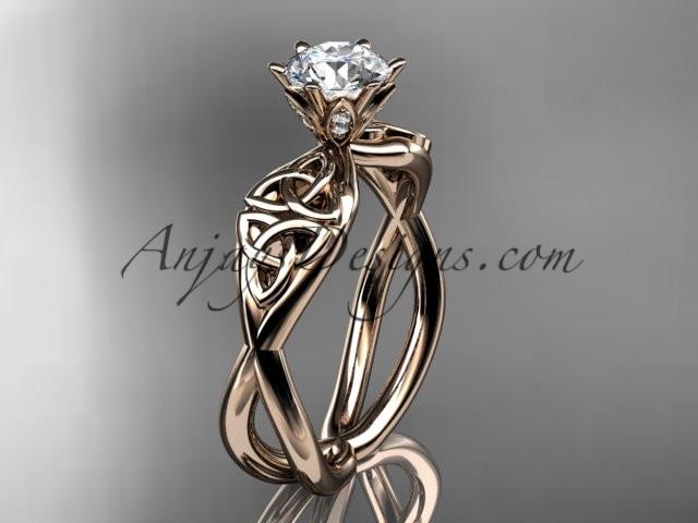 14kt rose gold diamond celtic trinity knot wedding ring, engagement ring with a "Forever One" Moissanite center stone CT7221 - AnjaysDesigns