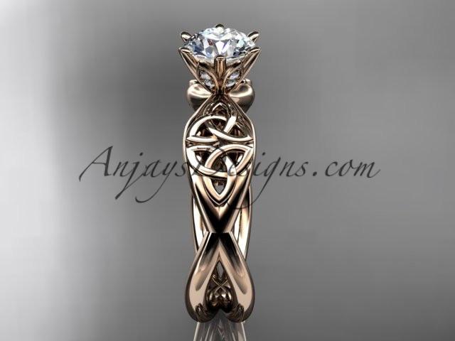 14kt rose gold diamond celtic trinity knot wedding ring, engagement ring with a "Forever One" Moissanite center stone CT7221 - AnjaysDesigns
