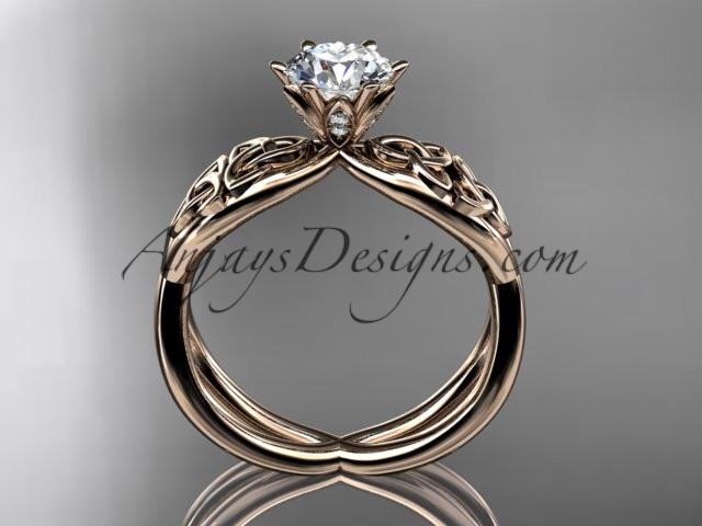 14kt rose gold diamond celtic trinity knot wedding ring, engagement ring with a "Forever One" Moissanite center stone CT7221 - AnjaysDesigns