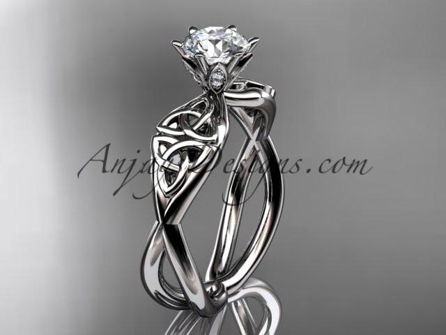platinum diamond celtic trinity knot wedding ring, engagement ring with a "Forever One" Moissanite center stone CT7221 - AnjaysDesigns