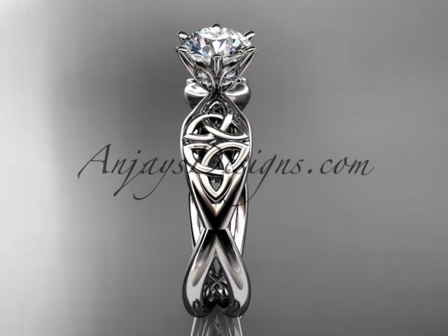 14kt white gold diamond celtic trinity knot wedding ring, engagement ring with a "Forever One" Moissanite center stone CT7221 - AnjaysDesigns