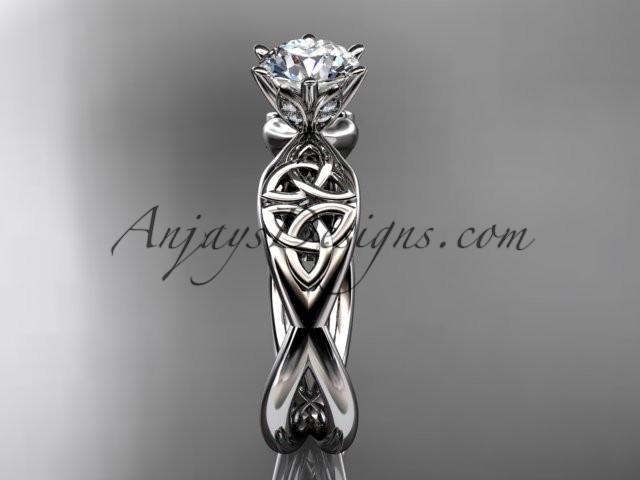 platinum diamond celtic trinity knot wedding ring, engagement ring with a "Forever One" Moissanite center stone CT7221 - AnjaysDesigns