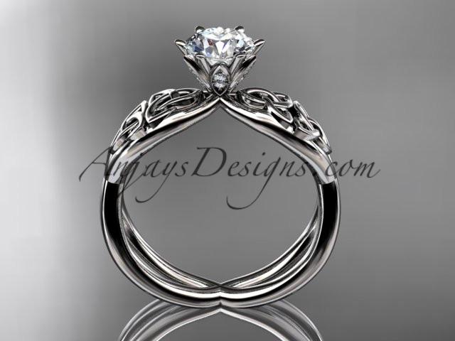 14kt white gold diamond celtic trinity knot wedding ring, engagement ring with a "Forever One" Moissanite center stone CT7221 - AnjaysDesigns