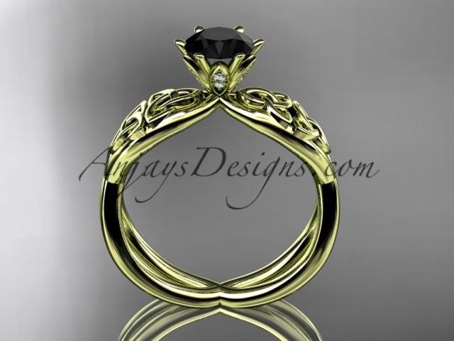 14kt yellow gold diamond celtic trinity knot wedding ring, engagement ring with a Black Diamond center stone CT7221 - AnjaysDesigns