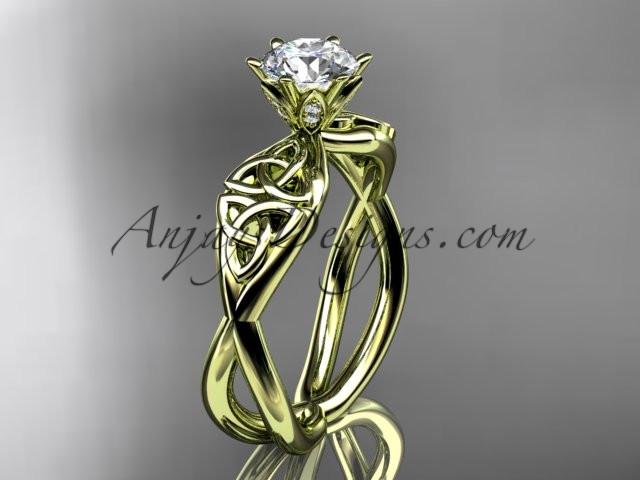 14kt yellow gold diamond celtic trinity knot wedding ring, engagement ring with a "Forever One" Moissanite center stone CT7221 - AnjaysDesigns