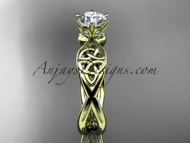 14kt yellow gold diamond celtic trinity knot wedding ring, engagement ring with a "Forever One" Moissanite center stone CT7221 - AnjaysDesigns