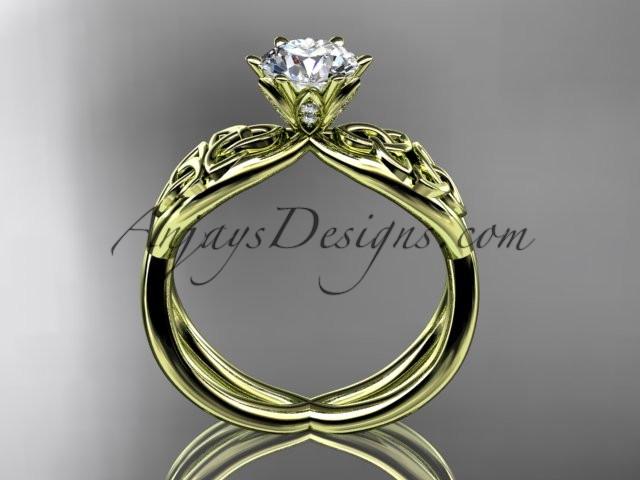 14kt yellow gold diamond celtic trinity knot wedding ring, engagement ring with a "Forever One" Moissanite center stone CT7221 - AnjaysDesigns