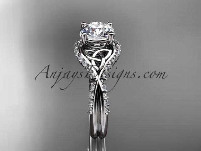 platinum diamond celtic trinity knot wedding ring, engagement ring with a "Forever One" Moissanite center stone CT7224 - AnjaysDesigns