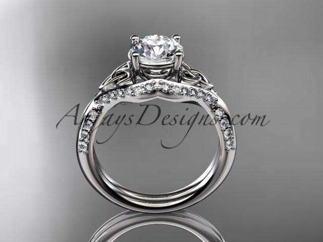 14kt white gold diamond celtic trinity knot wedding ring, engagement ring with a "Forever One" Moissanite center stone CT7224 - AnjaysDesigns