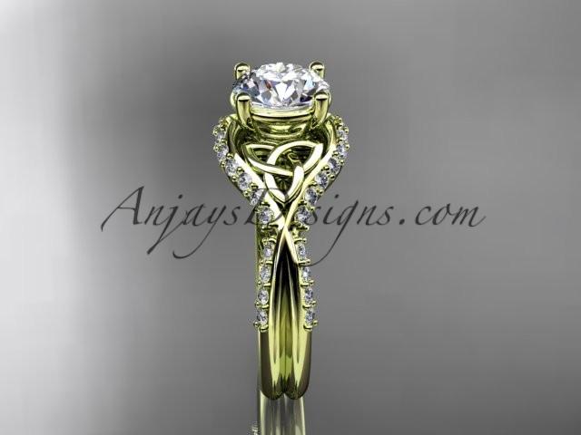 14kt yellow gold diamond celtic trinity knot wedding ring, engagement ring with a "Forever One" Moissanite center stone CT7224 - AnjaysDesigns