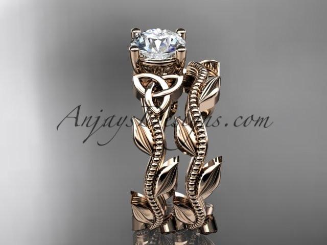 14kt rose gold diamond celtic trinity knot wedding ring, engagement set CT7238S - AnjaysDesigns