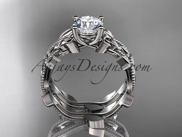platinum diamond celtic trinity knot wedding ring, engagement set with a "Forever One" Moissanite center stone CT7238S - AnjaysDesigns