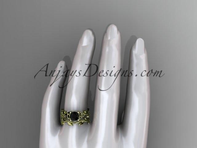 14kt yellow gold diamond celtic trinity knot wedding ring, engagement set with a Black Diamond center stone CT7238S - AnjaysDesigns