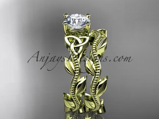 14kt yellow gold diamond celtic trinity knot wedding ring, engagement set CT7238S - AnjaysDesigns