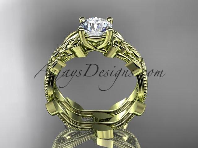 14kt yellow gold diamond celtic trinity knot wedding ring, engagement set CT7238S - AnjaysDesigns