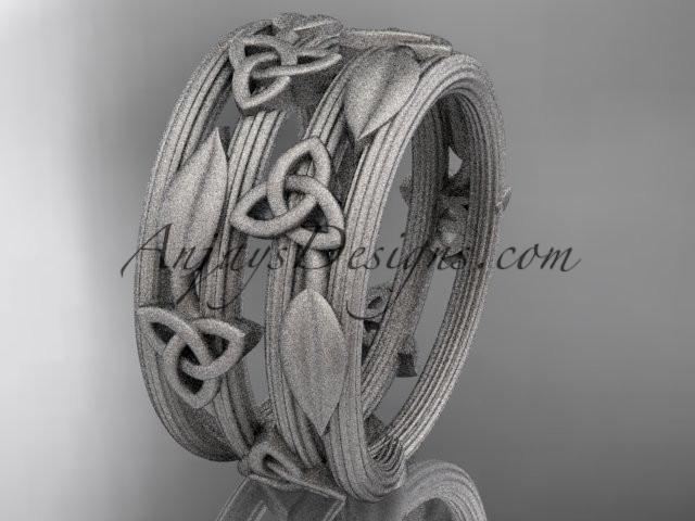 14kt white gold celtic trinity knot matte finish wedding band, engagement ring CT7242B - AnjaysDesigns